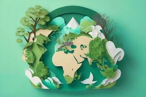 AI generated World environment day background in paper cut style. Pro Photo