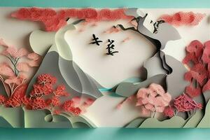 AI generated Paper cut style Chinese nature and landscape. Pro Photo