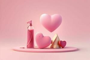 AI generated 3D rendering podium for product display mockup, Valentine's day love shape background. Pro Photo