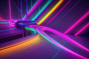 AI generated 3d rendering animation abstract glowing lines vibrant neon lights background. Pro Photo