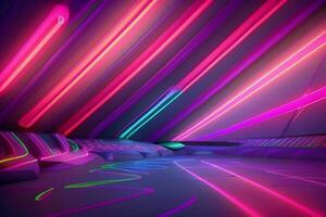 AI generated 3d rendering animation abstract glowing lines vibrant neon lights background. Pro Photo