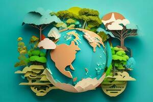 AI generated World environment day background in paper cut style. Pro Photo