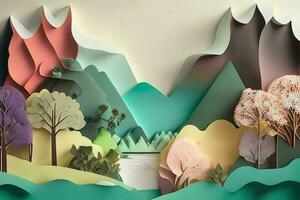 AI generated nature and landscape background paper cut style. Pro Photo