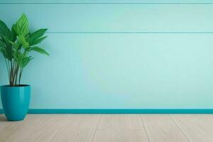 AI generated empty wall minimalist room interior with plant on a wooden floor with copy space. Pro Photo