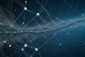 AI generated Network line of connecting stream with a wave of Futuristic abstract wave wallpaper background. Pro Photo