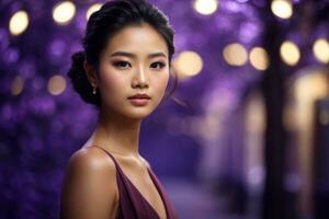 AI generated Beautiful young attractive asian lady portrait. Style and fashion. Diversity representation photo