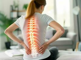 AI generated Back lower lumbar pain rheumatism from injury, inflammation, arthritis or chronical overuse photo