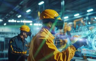AI generated Modern factory production and technology. Visualization 3D modeling of technological process photo