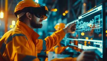 AI generated Modern factory production and technology. Visualization 3D modeling of technological process photo