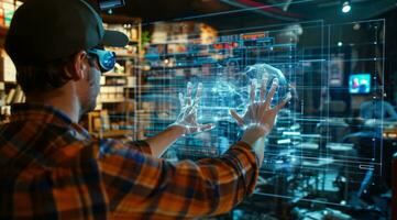 AI generated Modern factory production and technology. Visualization 3D modeling of technological process photo
