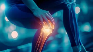 AI generated Knee pain and joint inflammation, rheumatism and osteoarthritis concept photo