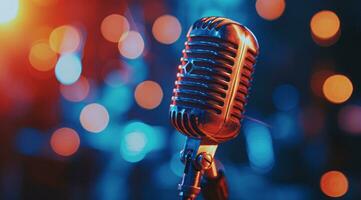 AI generated Microphone retro style for radio broadcast, entertainment or rock concert photo