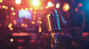 AI generated Microphone retro style for radio broadcast, entertainment or rock concert photo