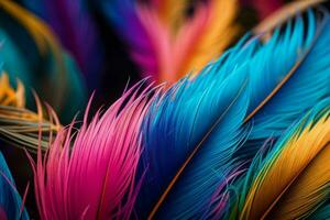 AI generated Closeup vibrant feather texture wallpaper background. Pro Photo