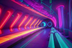 AI generated 3d rendering animation abstract glowing lines vibrant neon lights background. Pro Photo