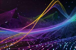 AI generated Network line of connecting stream with a wave of Futuristic abstract wave wallpaper background. Pro Photo