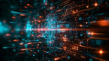 AI generated futuristic elements with circuit like patterns and glowing lines photo