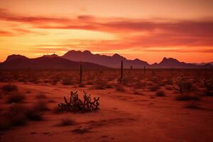 AI generated a photograph of desert at dusk photo