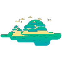 AI generated cartoon island with trees and clouds on it png