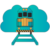 ai generado un tren en pistas con nubes en el antecedentes png