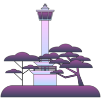 ai generiert ein Turm mit lila Bäume und ein Licht auf oben png