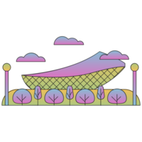 AI generated a colorful illustration of a building with trees and clouds png