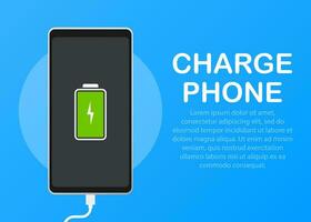 Illustration with charge mobile phones. Usb cable is connected to the smartphone. vector