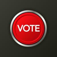 Vote 3D realistic red button on black background. Vector illustration.