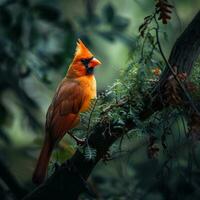 AI generated photograph of a beautiful colorful bird in the Amazon rainforest in Brazil photo