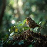 ai generado fotografía de un hermosa vistoso pájaro en el Amazonas selva en Brasil foto