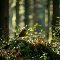 AI generated photograph of a beautiful colorful bird in the Amazon rainforest in Brazil photo