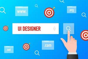 Ui designer search. Flat advertising. Web ui design. Creative concept. Web banner vector