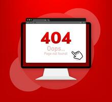 404 error page not found isolated in red background. Vector illustration