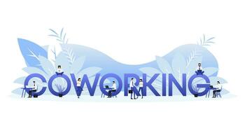 Coworking word and small working people. Vector illustration design.