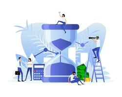 Timer, hourglass and flat people , great design for any purposes. Business people illustration vector