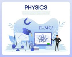 Physics school subject. Scientist explore electricity. school education. vector