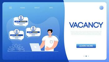 Template with vacancy people. Online concept. Job interview concept. Magnifying glass vector