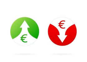 Up and down arrows. Red and Green icons. Illustration isolated on white background. Vector illustration with profit marks.