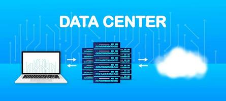 Data base, cloud. Network servers computer hardware technology decorative elements. Vector illustration