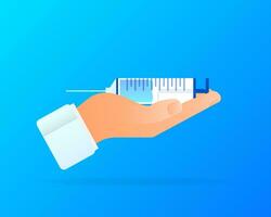 Vaccine COVID-19 vector icon. Syringe and blue vaccine vial. Vector illustration