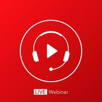 Live webinar icon on red background. Play video. Vector illustration.