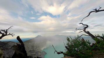 Colored lake in the mouth of a volcano in Indonesia video