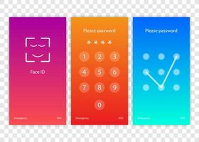 Screen lock authentication password smartphone background template. Screenlock password or lockscreen passcode numbers display. vector