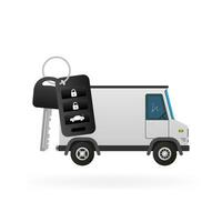 Flat truck with key icon on white background. Mockup template vector illustration