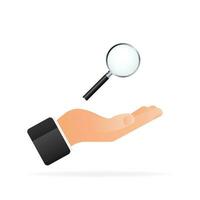 Magnifying glass icon in hand. With Gradient Mesh. Vector illustration