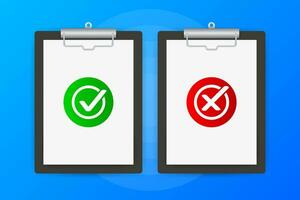 Two tablet with yes or no signs on a blue background. Vector illustration.