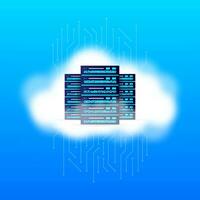 Data base, cloud. Network servers computer hardware technology decorative elements. Vector illustration