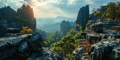 ai generado hermosa montañoso zona con karst rocas foto