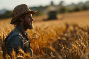 AI generated male farmer in wheat field photo