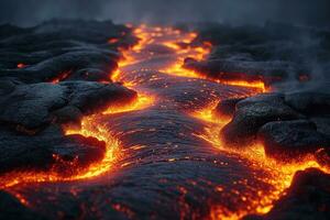 AI generated molten hot volcanic lava close up photo